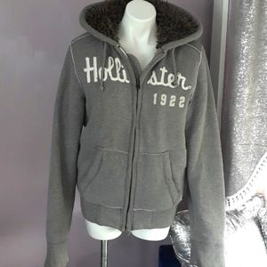 HOLLISTER Heavy Fur Lined Sweatshirt Coat Size Medium